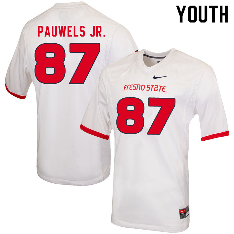 Youth #87 Raymond Pauwels Jr. Fresno State Bulldogs College Football Jerseys Sale-White - Click Image to Close
